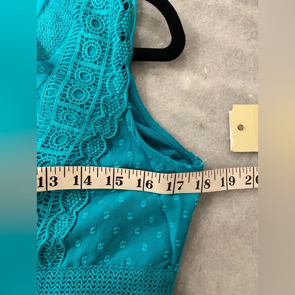 NWT Reba Size S Turquoise Swiss Dot Lace Sleeveless Midi Dress Asymmetrical Hem - Picture 13 of 14